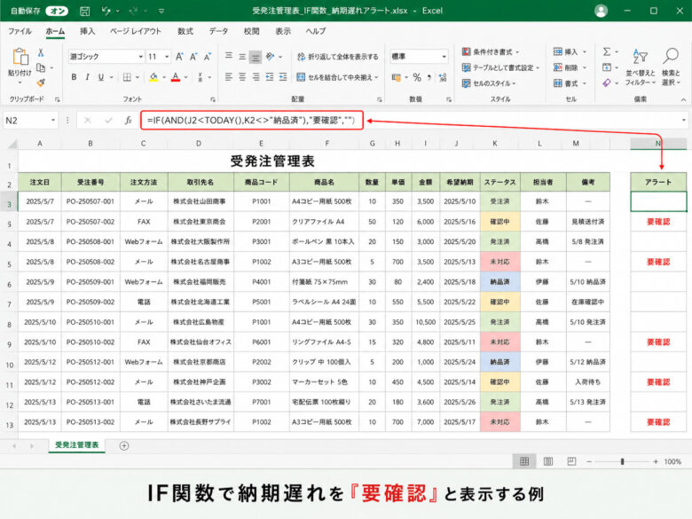 【お手本付き】エクセルで受発注管理を行う手順|管理表の項目例も解説
